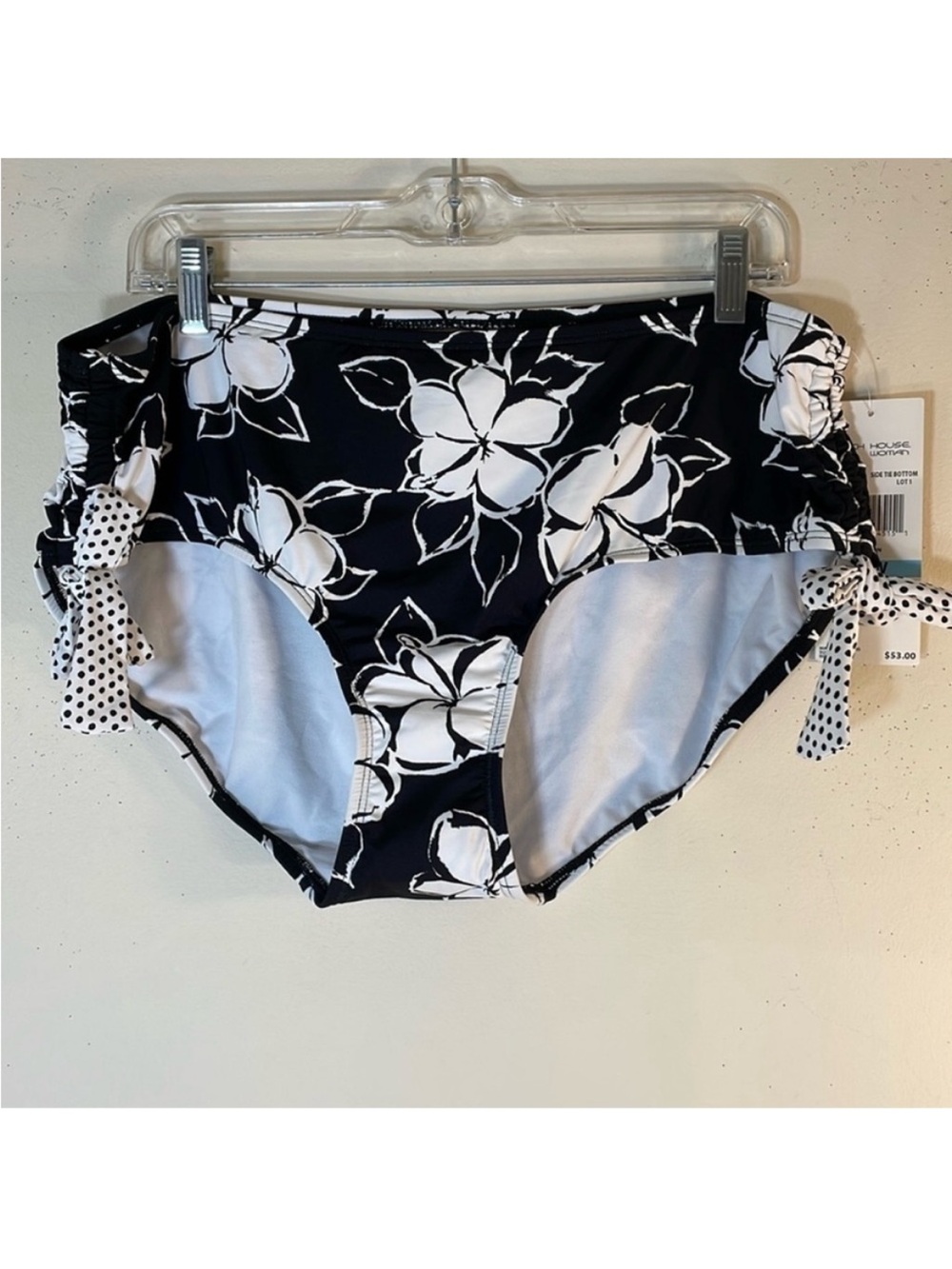 Beach House Black White Floral Side Tie Swim Bottom. 20W. NWT.